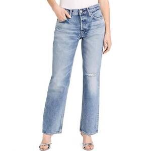 NEW MOUSSY ballard wide straight mid rise jean in light blue